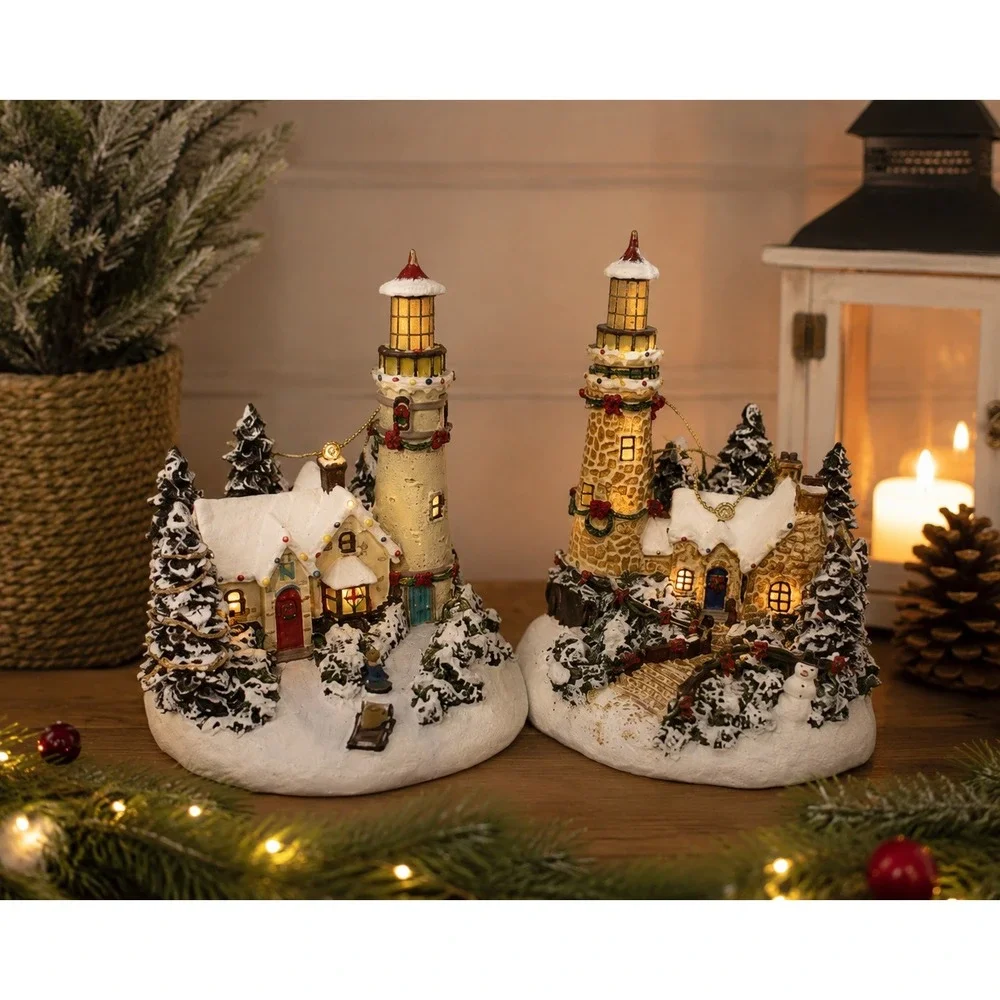 Thomas‎ Kinkade Winter Illuminations Lighted Lighthouse Christmas Ornaments Par